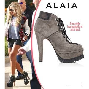 Seen on Beyonce Alaïa Grey Suede Platform Hiker Boots size EU 38